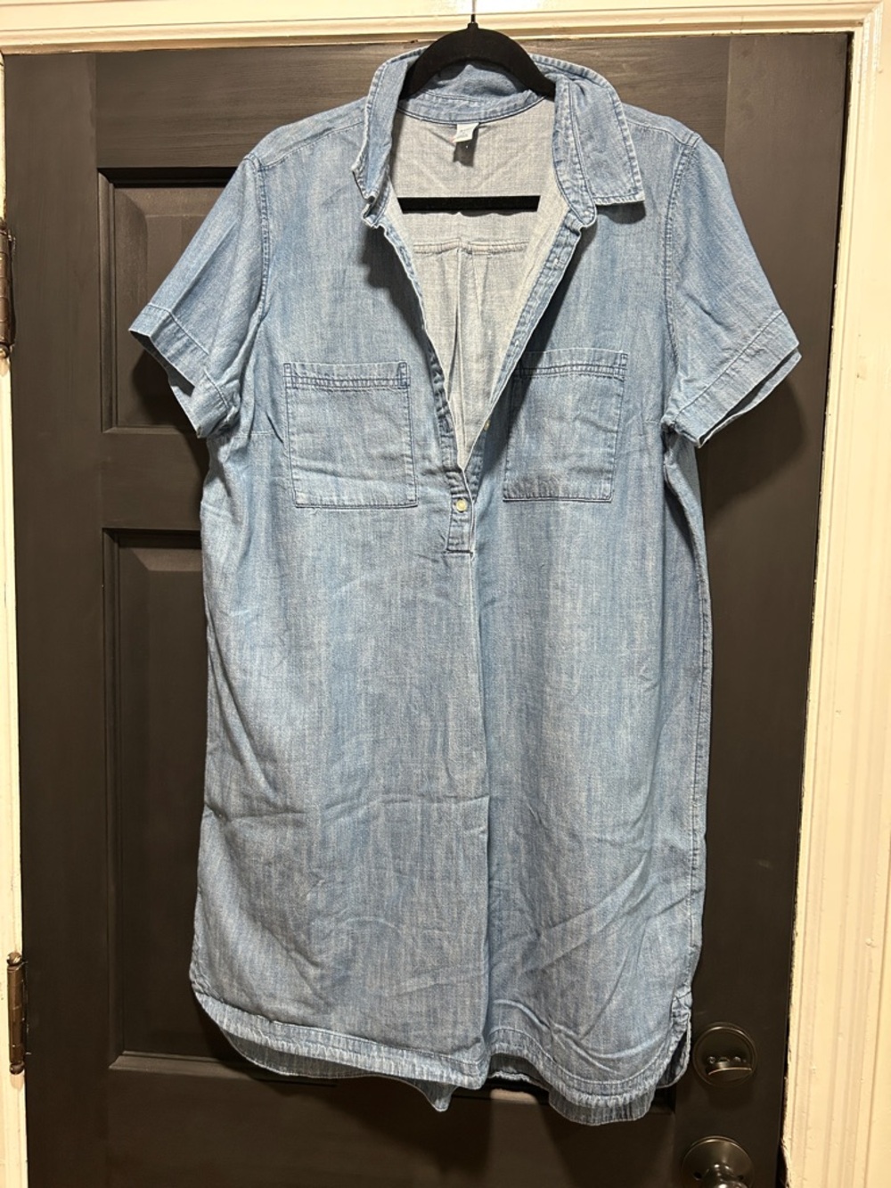 Light Blue Denim Shirt Dress - Casual Short Sleeve